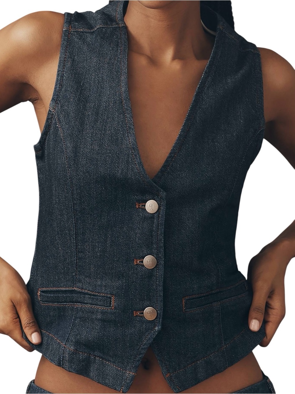 Pilcro Anthropologie Regenerative Cotton Denim Vest Juniper Wash NWT